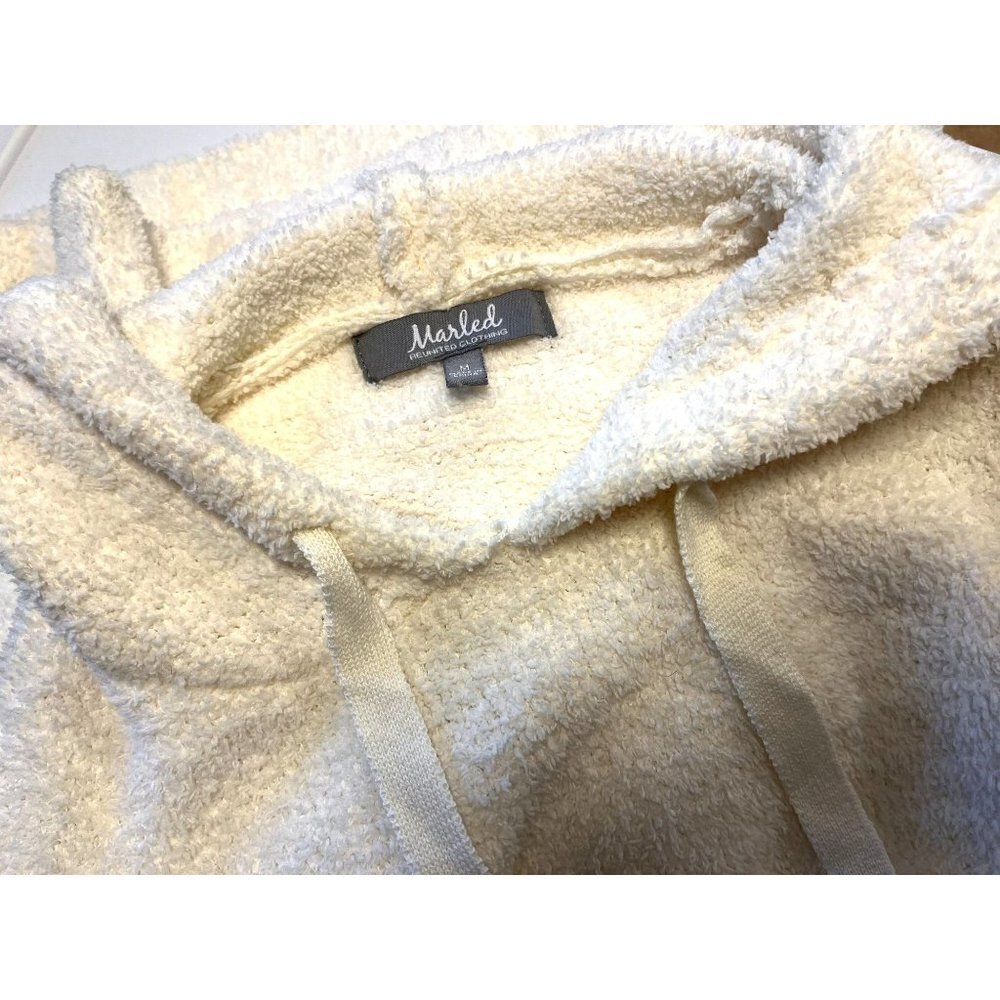 Marled Cream Fuzzy Sweater with Hoodie M - Picture 9 of 10